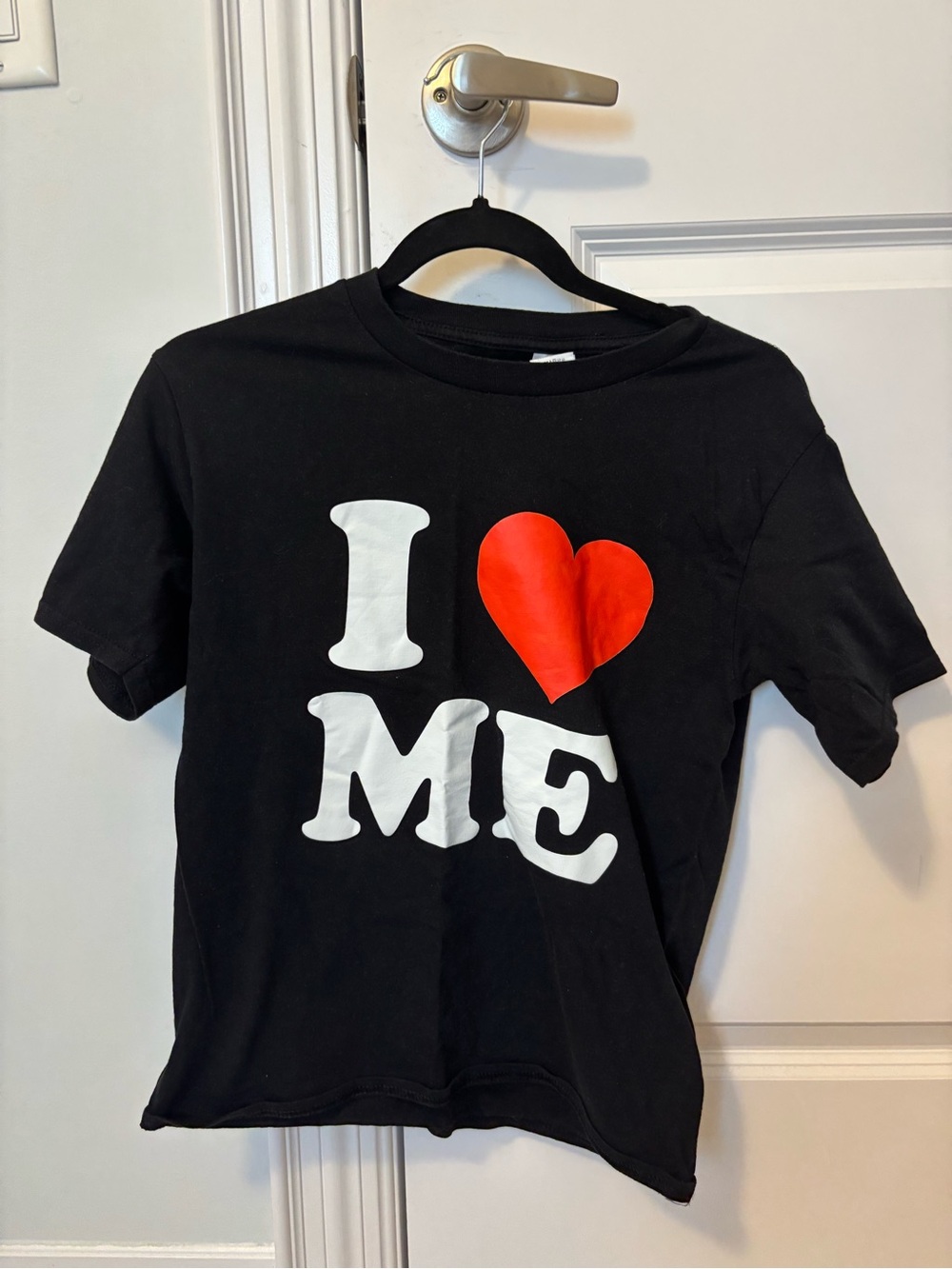 Gildan Black Tee with Red Heart and White 'I ME' Graphic